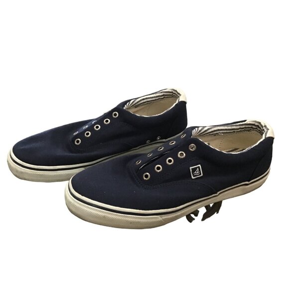 SPERRY- MENS NAVY TOP SIDER SLIP ON LACELESS SNEAKER SHOE SIZE 11.5 - Picture 4 of 9